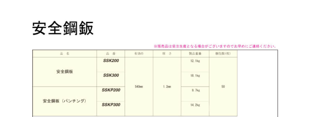 安全網板のイメージ